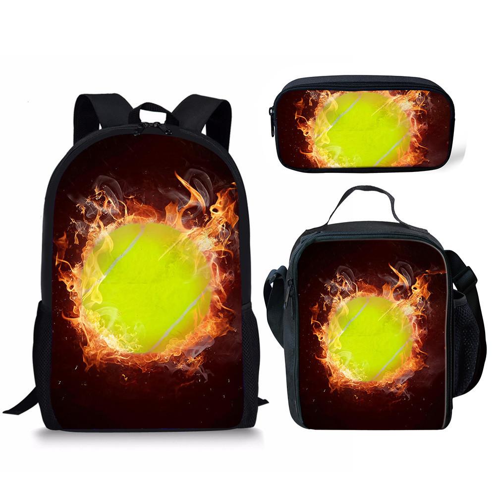 Backpack Basketball Water Fire Baseball Pattern School Bag Backpack Meal Bag Pencil Bag Three-Piece Set