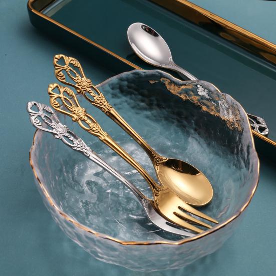 Relief Pattern Coffee Spoon Rust-resistant Stainless Steel School Canteen Dessert Fork for Restaurant