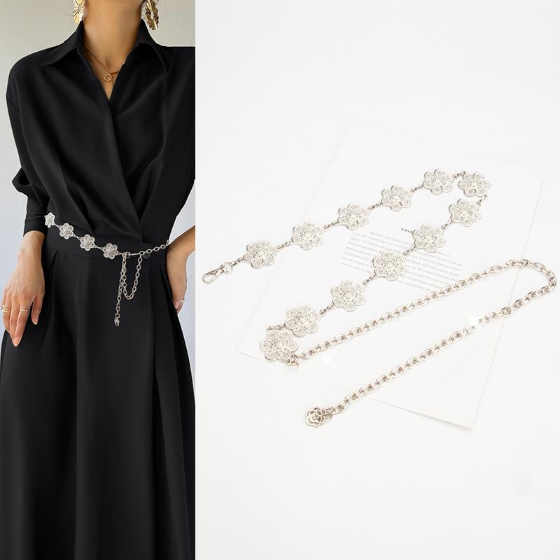 New Ethnic Style Fashionable Flowers Hollow Exquisite Carved Waist Chain Dress Versatile Metal Waist Chain Accessories