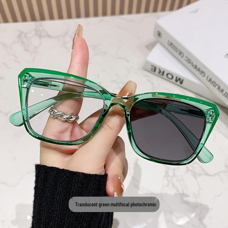 Women's Fashion Blue Light Blocking Photochromic Reading Glasses with Spring Hinges—Dual-Use for Near and Far Vision, Youthful Look