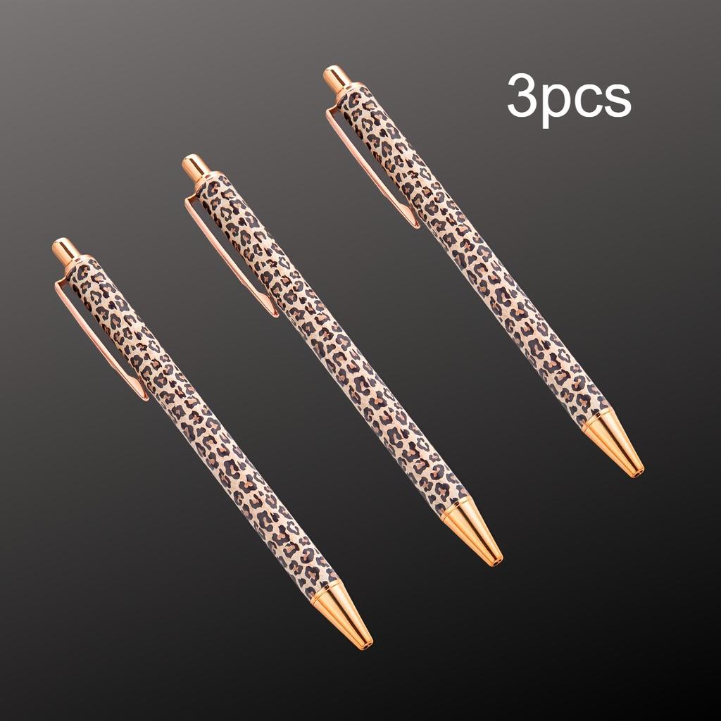 3pcs Trendy Leopard Pattern Pens - Press-on Mechanism with Vibrant Flower Film,Cute Pens Bulk, School Supplies, Creative Writing
