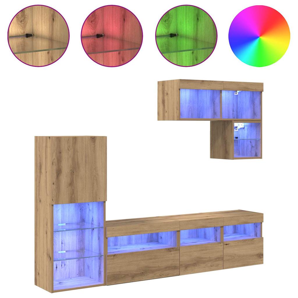 Wall Mounted TV Units Set of 6 Artisan Oak Wood Composite