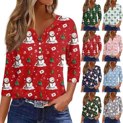 Women's T Shirt Tee Print Button  3/4 SleeveDaily Weekend Fashion Basic V- Neck Regular Top