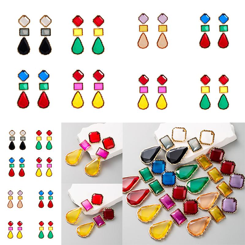 

Цветные серьги с водой, богемные винтажные квадратные серьги, модные серьги-капли из сплава, ювелирные изделия, капли из смолы