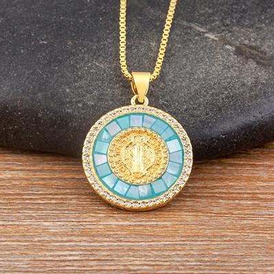 

Nidin New Arrival Classic Religious Virgin Mary Shell Pendant Amulet Necklace Gold Plated Christian Jewelry Prayer Choker Gifts світло-синій колір