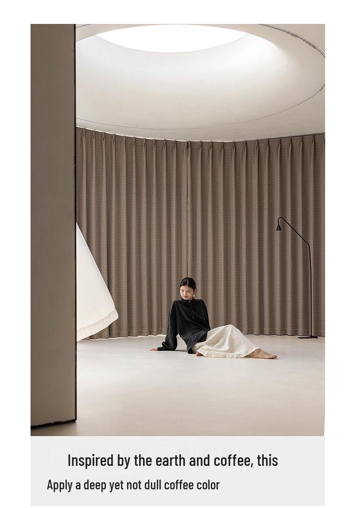 Ruyue Italian Minimalist Fishbone Pattern Cotton Linen Blackout Curtains In Milk Tea Color for Bedroom & Living Room
