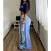 Womens High Waist Ripped Wide Leg Jeans Street Style Loose Long Denim Pants