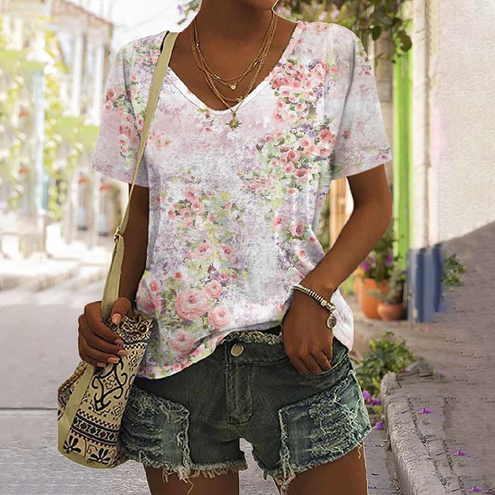 Tricouri cu mâneci scurte pentru femei, cu decolteu în V, cu imprimare cu albine, ocazional, cu mâneci, tricou supradimensionat, îmbrăcăminte de modă pentru femei, vară