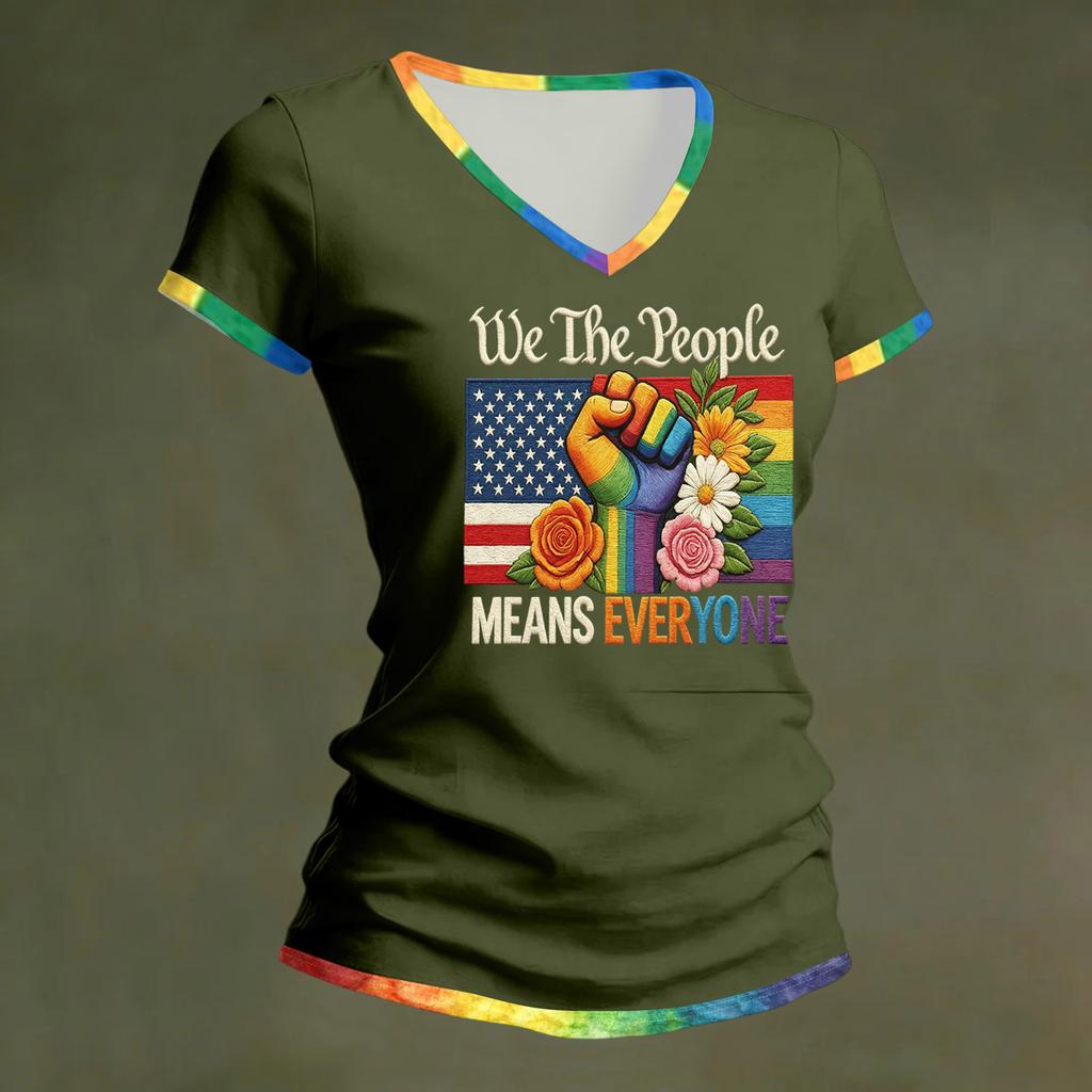Women Casual V Neck Short Sleeve T Shirt Patriotic Print 250th Anniversary Independence Day Tee Top Lightweight Soft Fabric