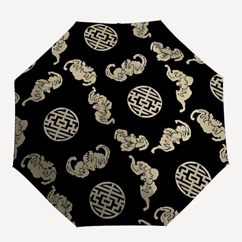 

1pc Chinese-patterned fabric Automatic Open/close Folding Umbrella, Compact Portable Travel Umbrella, Perfect Birthday/Christmas, Cute Umbre