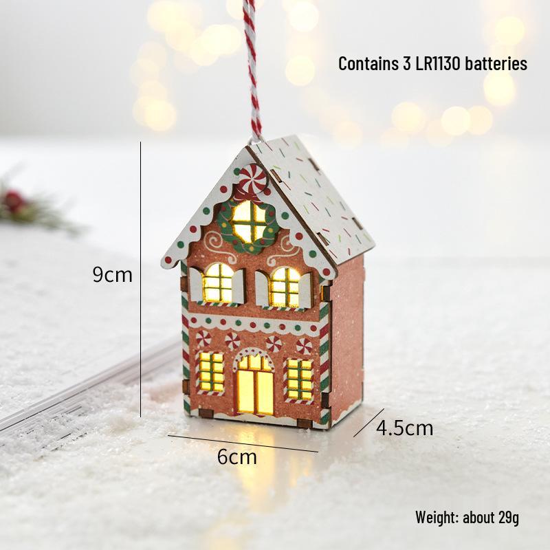 NUCHI Luminous Wooden Christmas Tree Ornaments - Small House Pendant Decorations