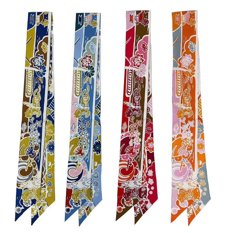 Brand Design Twill 100% Silk Scarf Luxury Print Flowers Scarf Women Foulard Skinny Bag Scarves New Hot Neckerchief Hair Headband