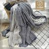 Simple Striped Cotton and Linen Scarf for Women, High-end Sense Light Luxury Contrasting Color Small Fringed Shawl Decoration Men's Silk Scarf