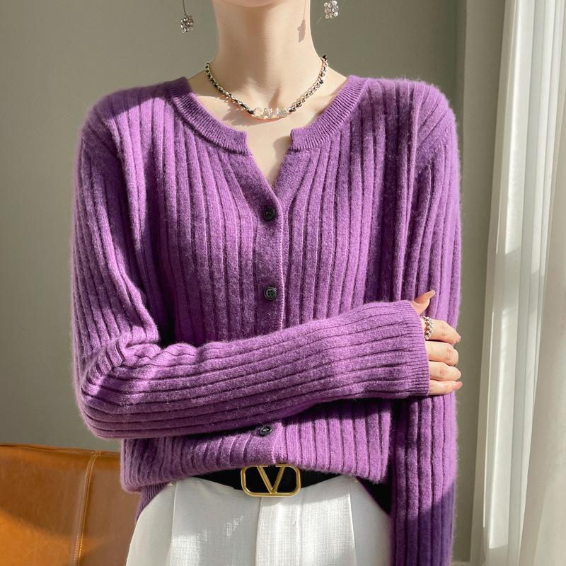 2024 New Temperament Knitted Cardigan Simple Solid Color Loose Sweater Jacket Autumn Cardigan