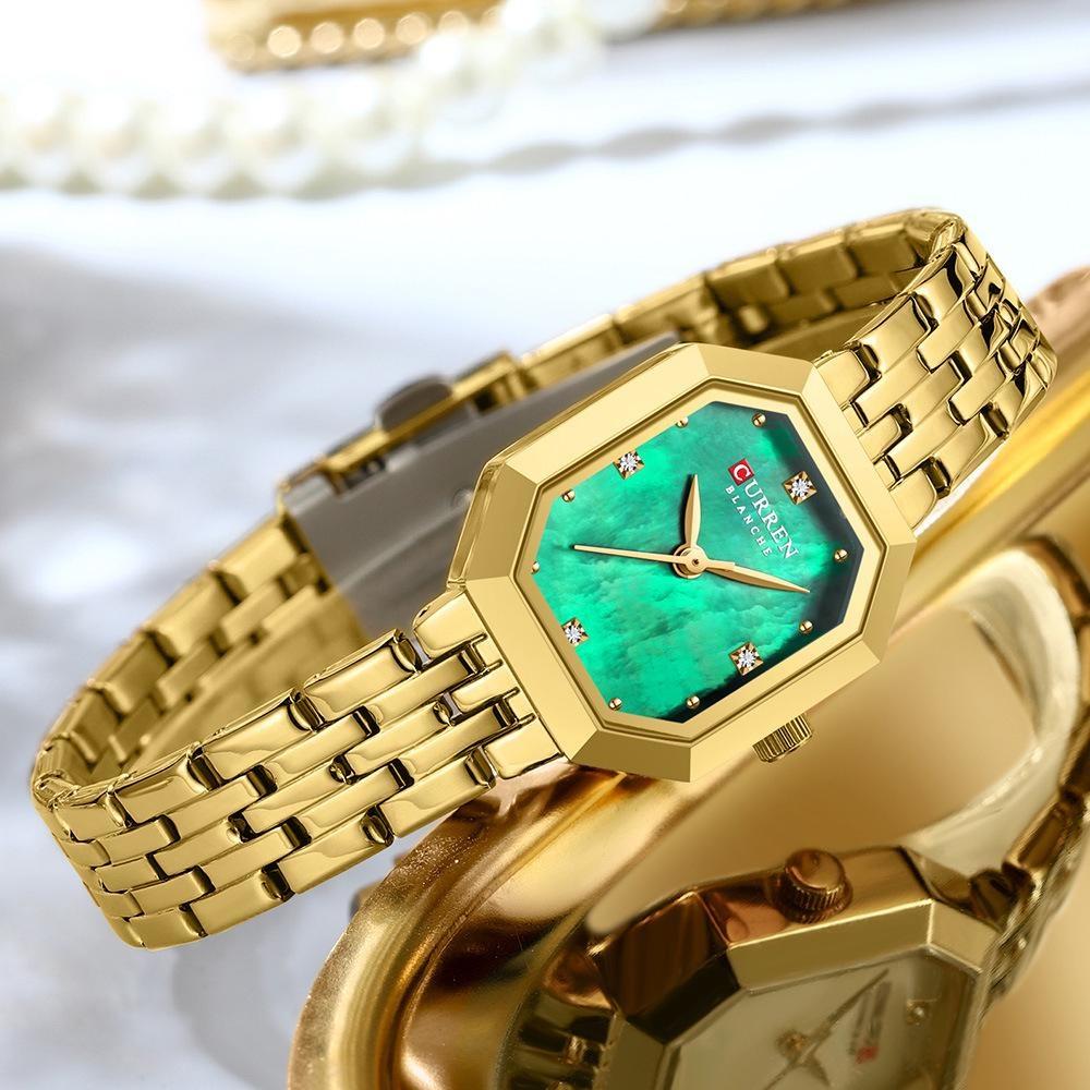 CURREN Luxurious Elegant Women's Watches Classic Rectangular Dial with Rhinestones Stainless Steel Waterproof
