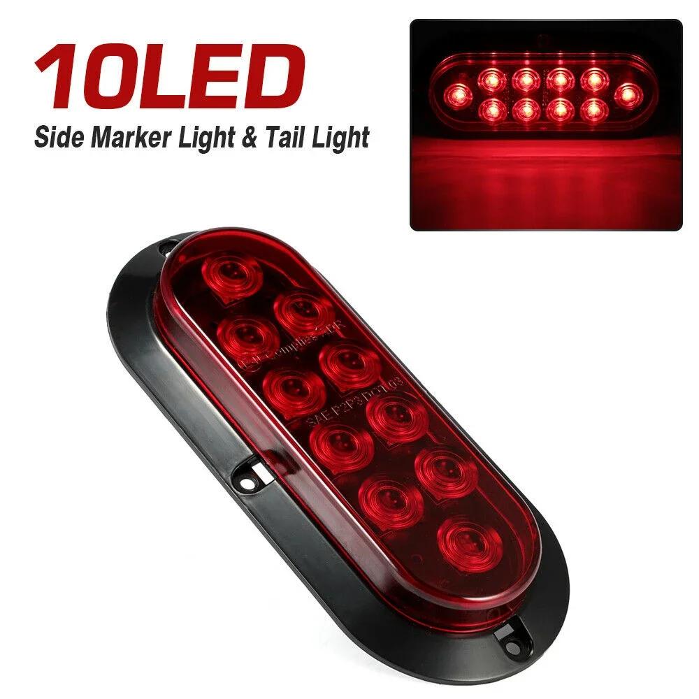 10 LED 6'' Oval Surface Mount Brake Stop Side Maker Stop Turn Signal Tail Light Trailer Truck Lamp 12V