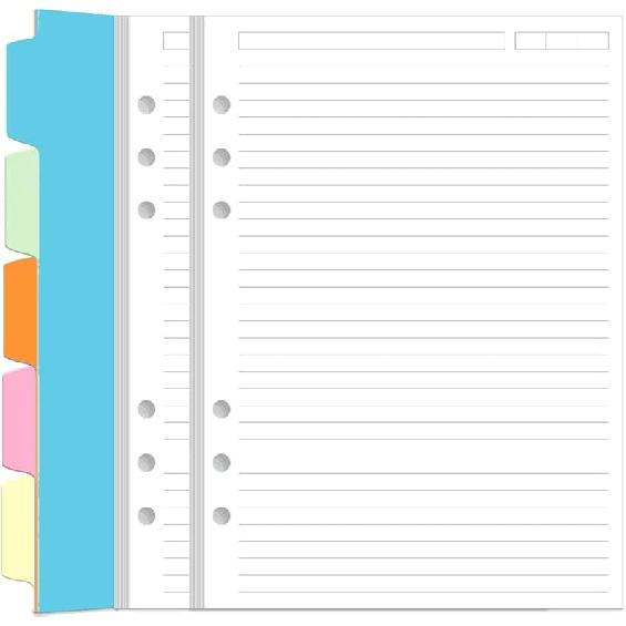 6 Hole Lined Paper Refills for A5 Binder - 100 Sheets/200 Pages 6 Ring Loose Leaf Lined Paper with Binder Dividers, 5.8  x 8.5 6-Hole Punched