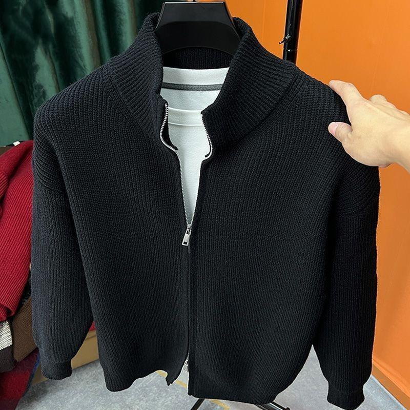 Men's Slim Fit Stand Collar Zipper Cardigan – Versatile Knit Sweater for Autumn and Winter