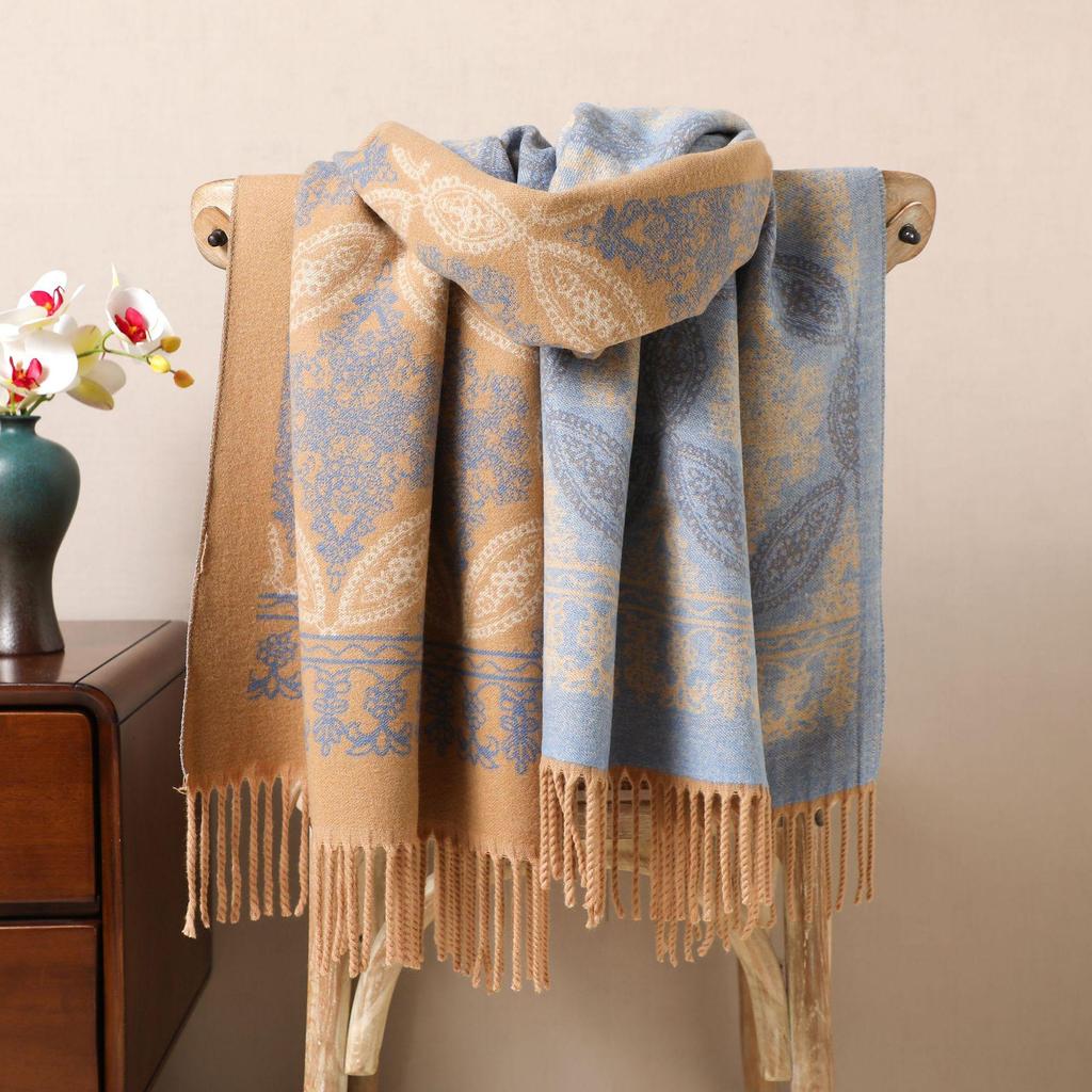 Retro Ethnic Tassel Women's Embroidered Imitation Cashmere Scarf Shawl - Autumn/Winter Style