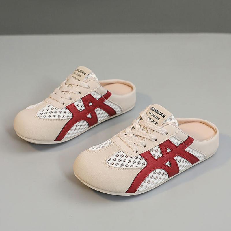 Summer Women's Woven Half Slippers 2025 New Hollow Breathable Walking Shoes Outdoor Fashion Slip-on Flat Shoes Zapatos De Mujer