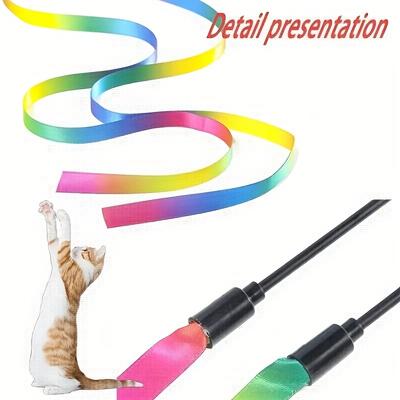 2pcs Interactive Cat Toys Teasing Catd Stick Funny Rainbow Strips Cat Stick Toys Kitten Playing Teaser Wand Toy Pet Supplies