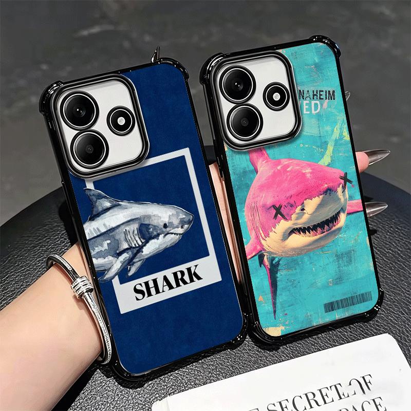 Doodle Style Shark Collage Soft Phone Case For Xiaomi Redmi Note 14 15 Pro Plus 13 12 11S 11T 5G 10 9S 9 Plating Anti-Fall Funda