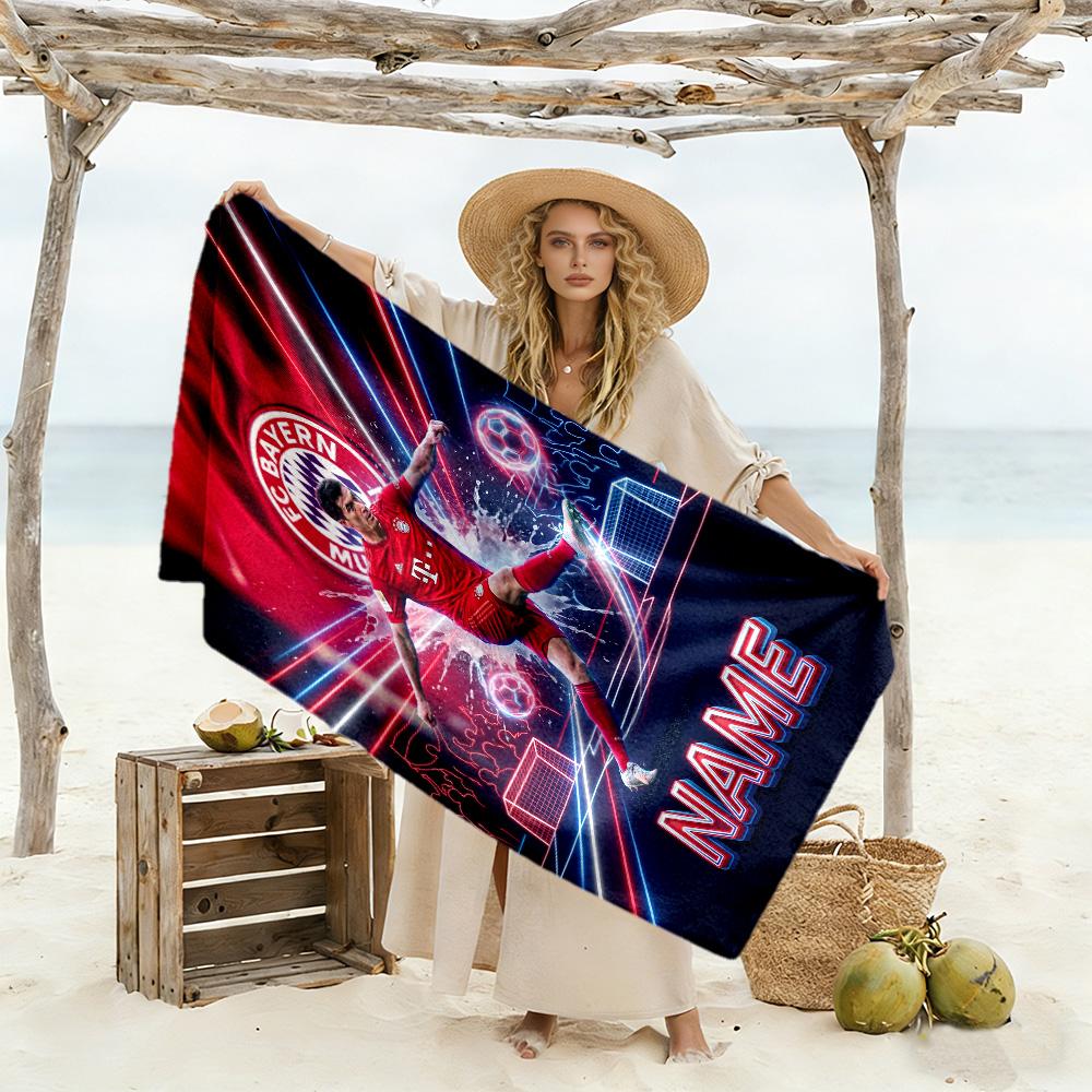 Fc Bayern Munich Fan Art Customize Your Name Beach Towel Soft Durable Quick-Dry