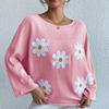 Sweet Floral Embroidered One-Shoulder Knit Pullover Sweater - 2024 European & American Style