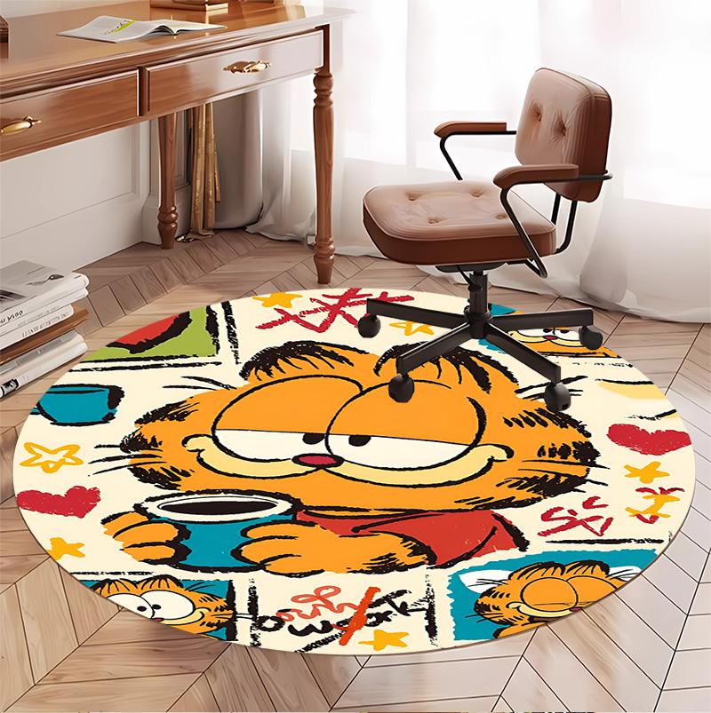 Garfield Pattern Round Rug, Indoor/Outdoor Mat, for Picnic, Gameroom, Bedroom, Office, Living Room, Home Decor Carpet, Birthday Gift