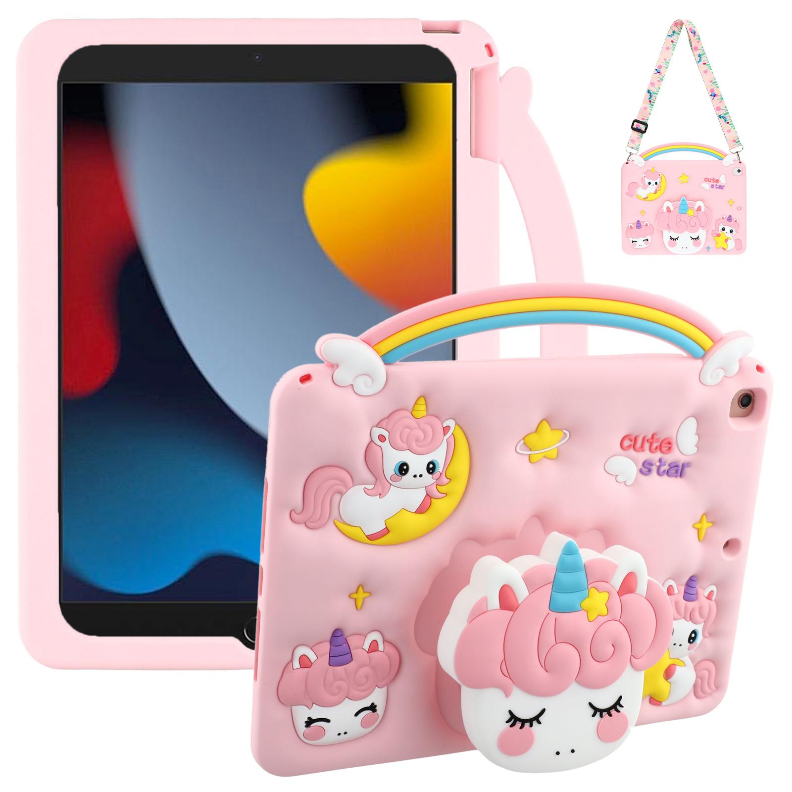 

Tablet Case For iPad 10.2 (2021)/(2020)/(2019)/Air 10.5 inch (2019) Handle Unicorn Retractable Kickstand Silicone Cover with Shoulder Strap A