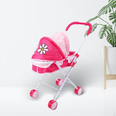 Doll Stroller Push Pram with Canopy Educational Dollhouse Decoration Cart Toy Simulation