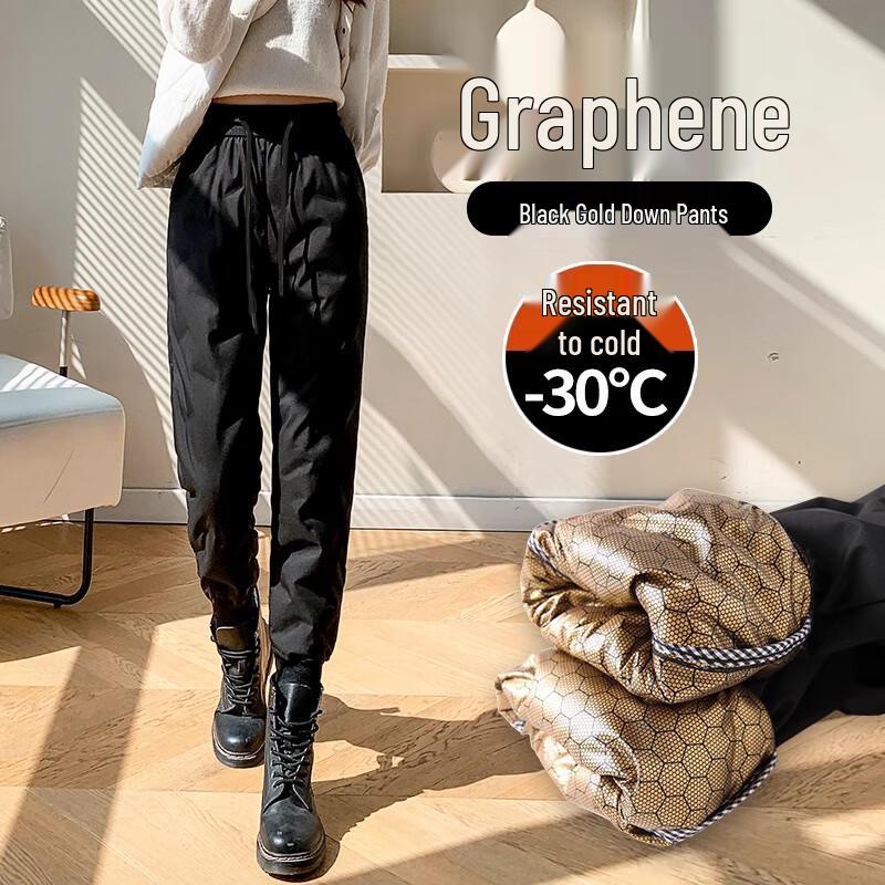 Langsha Women's Black Gold Down Winter Pants