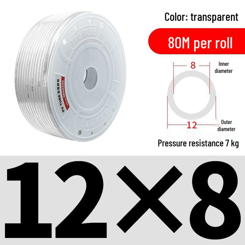 Pressure-Resistant Explosion-Proof PU Air Hose - Flexible, High-Pressure Air Pump Compressor Hose, Transparent Pneumatic, 6MM/12MM.