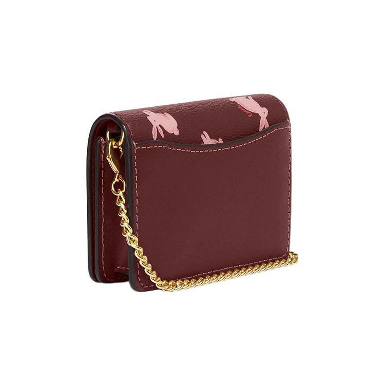 Coach Serie 10 Druckknopfverschluss Kaninchenmotiv Beschichtetes Canvas Mit Glattleder Mini Schultertasche Crossbody Geldbörse Damen Geldbörse Bordeaux CF527-IMMZI