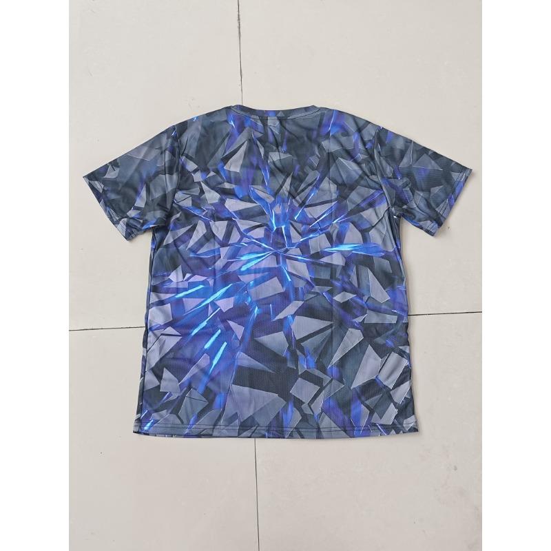 Abstract 3D Geometric Shattered Stone Printed T-Shirt for Men Cool Luminous Blue Crack Pattern Short Sleeve Tees Casual Round Neck Summer Outfits Top