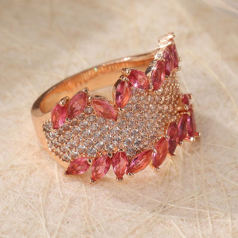Luxury  Rose Gold Color Inlaid Pink White Cubic Zirconia Ring Exquisite Engagement Wedding Rings for Women Jewelry