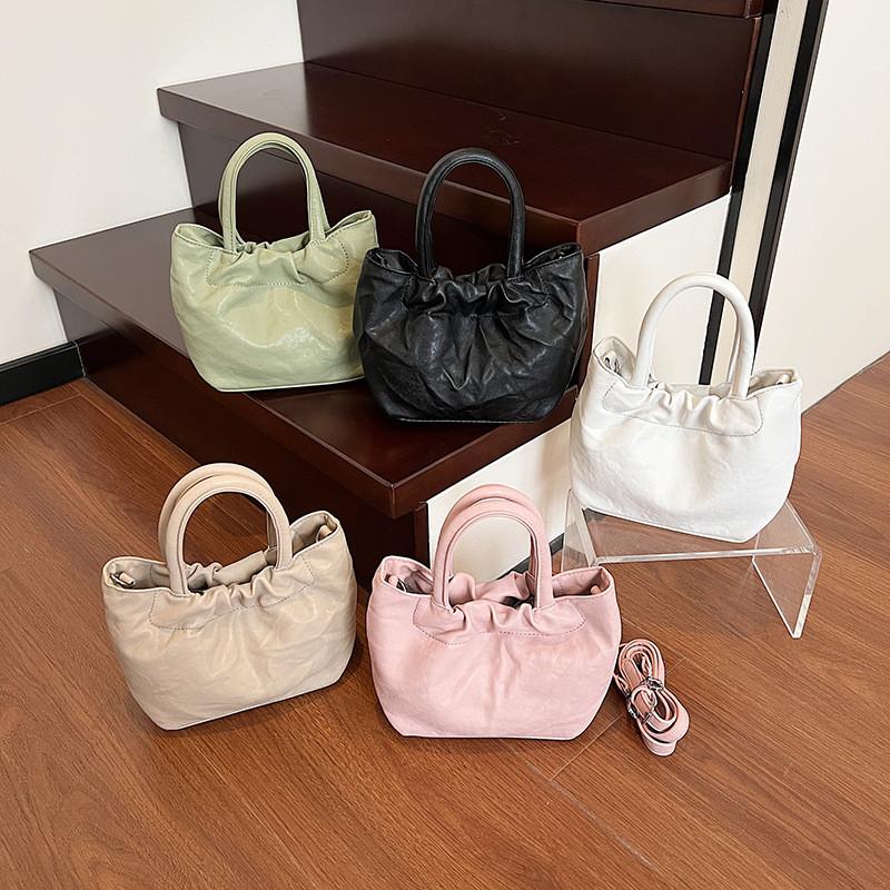 Pu Design Pleated Shoulder Bag Women Minimalist Solid Color Closure Magnetic