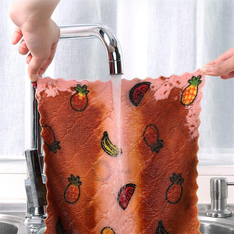 1/5/10Pcs Greaseproof Kitchen Double Side Cleaning Cloth Super Absorbent Household Scouring Pad Kitchen Cleaning Towel Rags