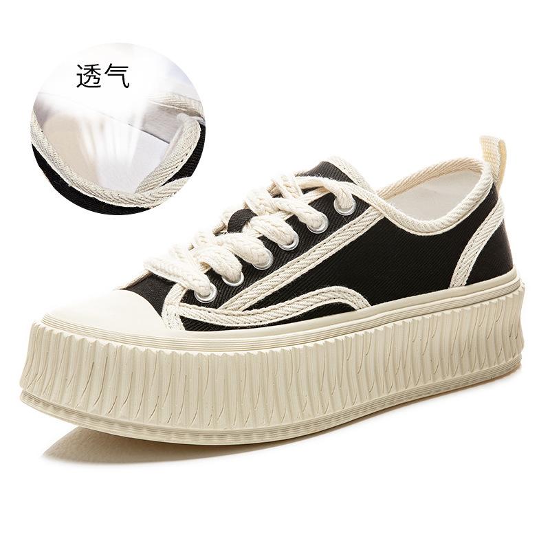 

Platform biscuit shoes 2025 spring new casual flat white shoes women s breathable canvas shoes women s versatile women s shoes 40 чорний