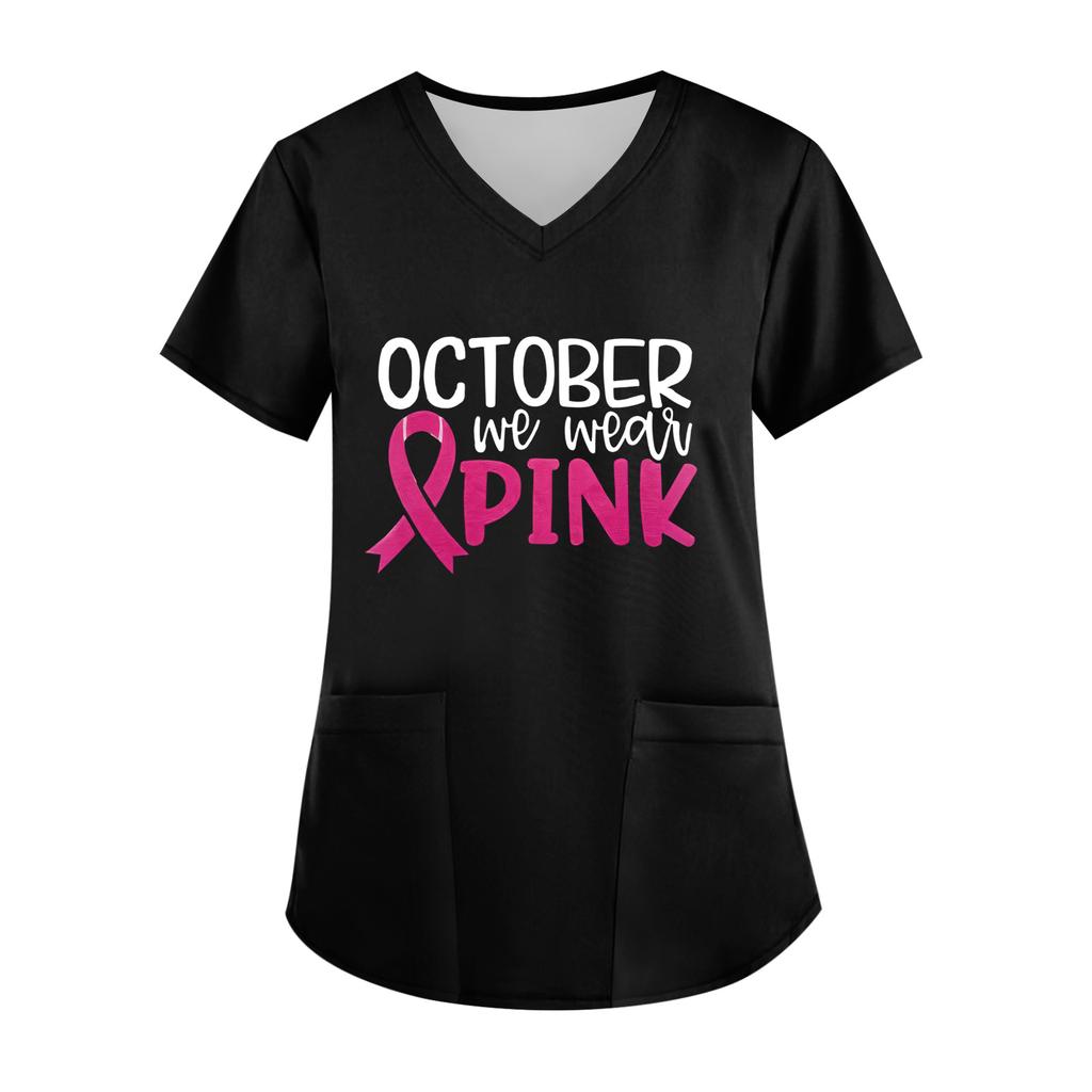 Women's V-Neck Short-Sleeve Pocketed Top With Side Slit