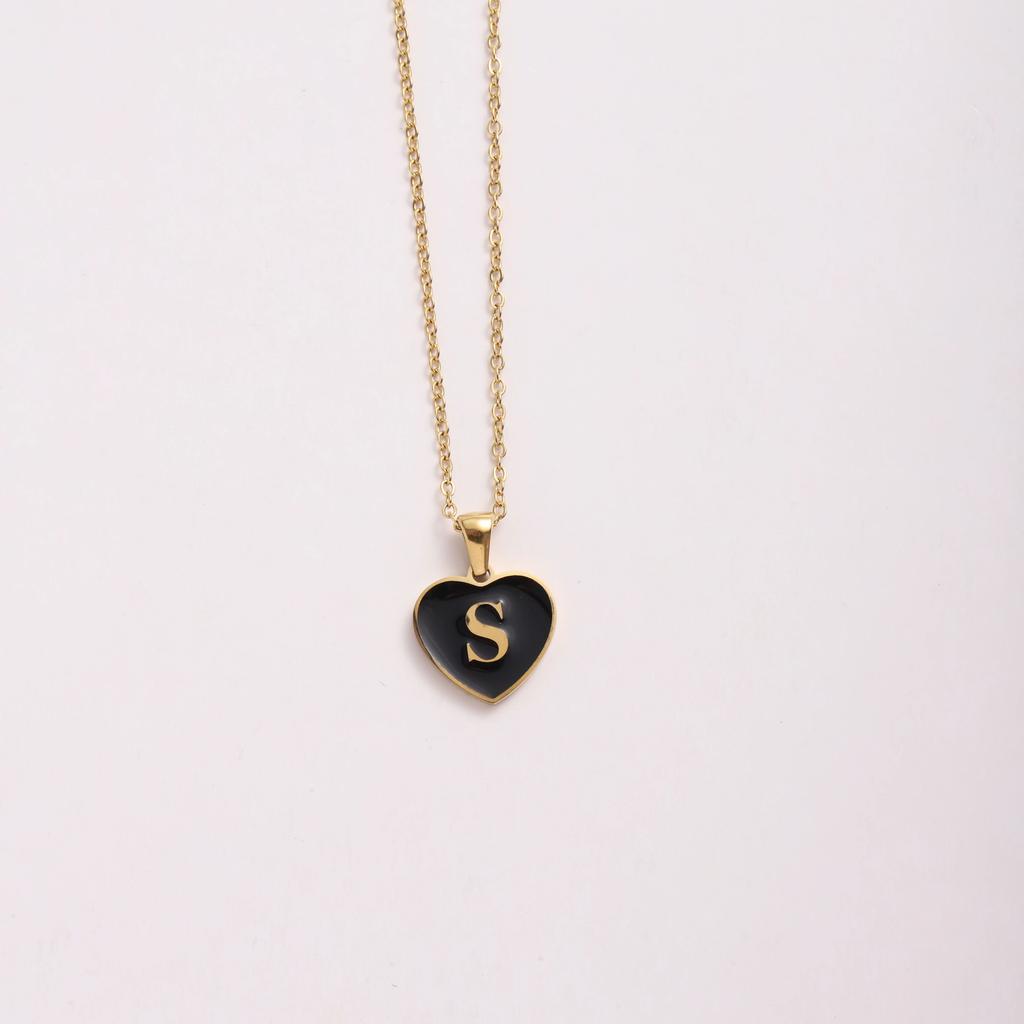 CARLIDANA Vintage Drop Oil Gold Plated Stainless Steel Heart Love Pendant Necklace for Women Initial 26 Letter Jewelry Gift