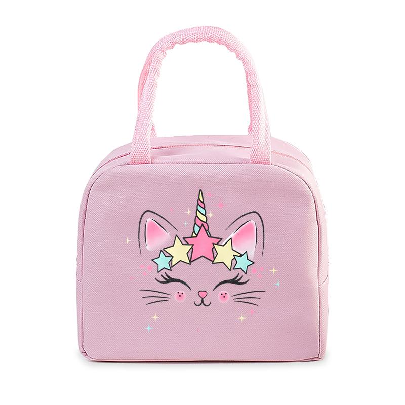 Women Men Oxford Lunch Bag Cartoon Cat Series Graphics Portable Insulated Thermal Bag School Teacher Student Lunch Box Handbag
