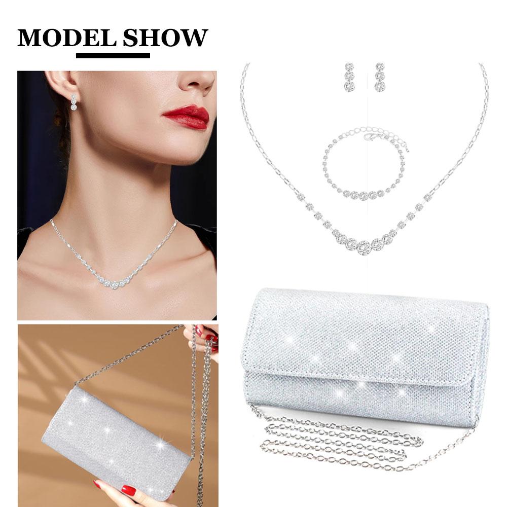 

Temperament Women Clutches Purse Trendy Bracelet Necklace Handbag Combination Set Lady Sparkling Luxury Crossbody Bags Jewelry China Mainland