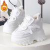 Fashion 12CM Genuine Leather Casual Chunky Sneakers Plush Wedge Platform Wedge Winter Fashion Autumn Spring Women Shoes Vulcanize