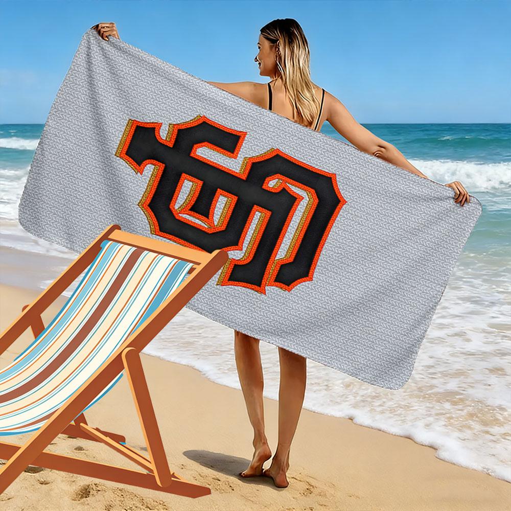 "SF Monogram with Orange Border Design" Patterned beach towel quick dry perfect for travel outdoor sports jogging the beach and swimming
