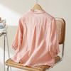 Korean Version of Ramie Shirt for Women In Summer Loose and Small Sleeves, Slim and Versatile Embroidered Shirt