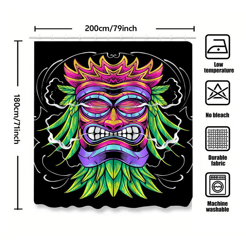 Tuniu Vibrant Tribal Tiki Mask Shower Curtain Cool Neon Art Bathroom Decor Unique Wall Decor