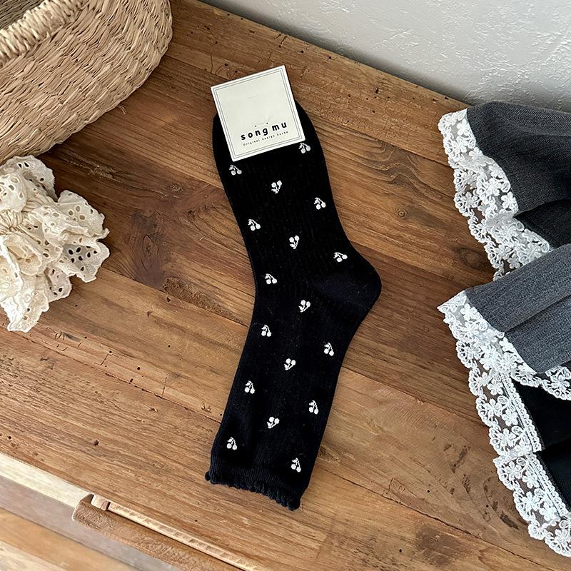 

Женские осенние носки-гольфы без косточек с милым бантом и кружевом 1 pair чёрный