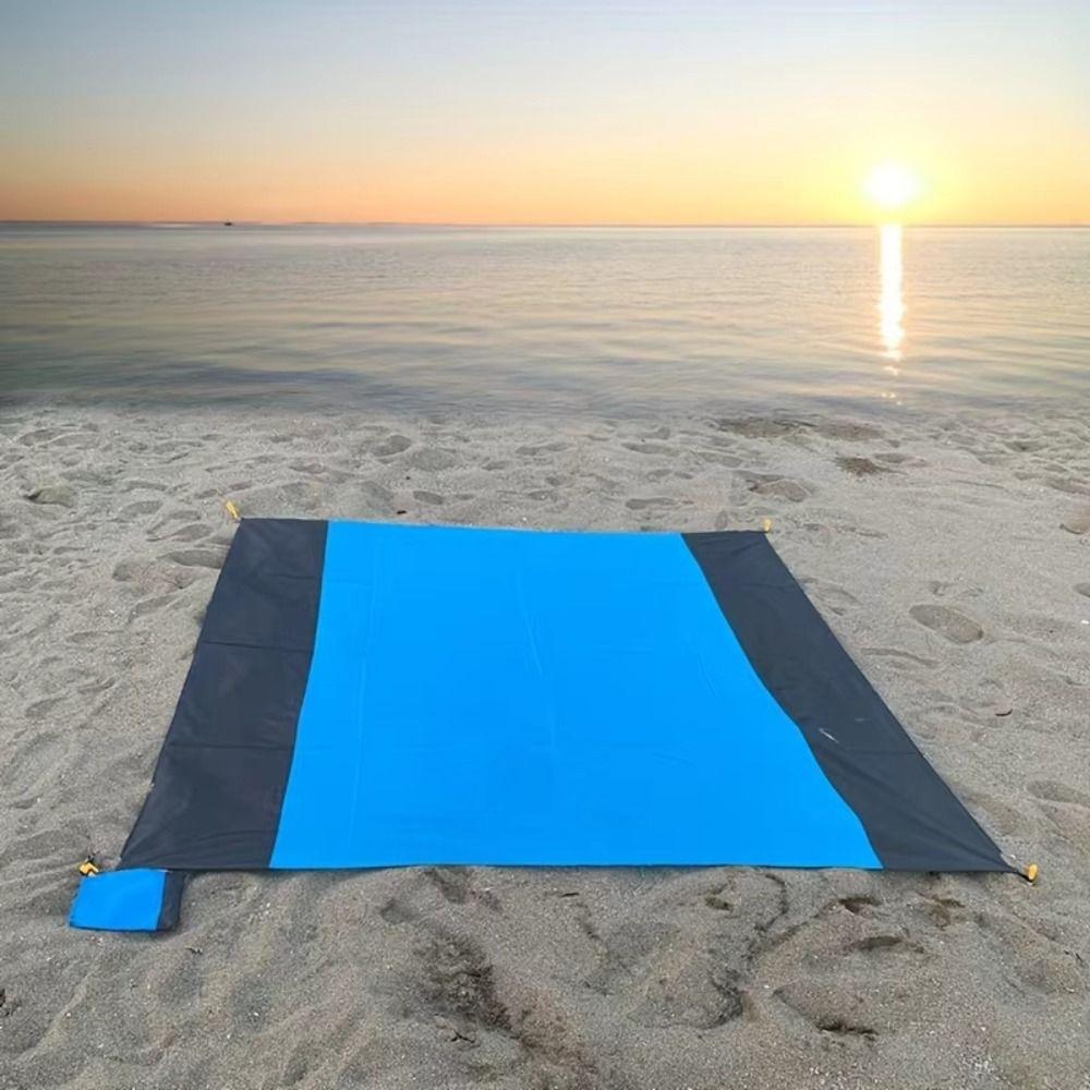 210x200cm Lomme Strandteppe Sammenleggbar Sandstrandmatte Campingmatte for Utendørs Camping Reise