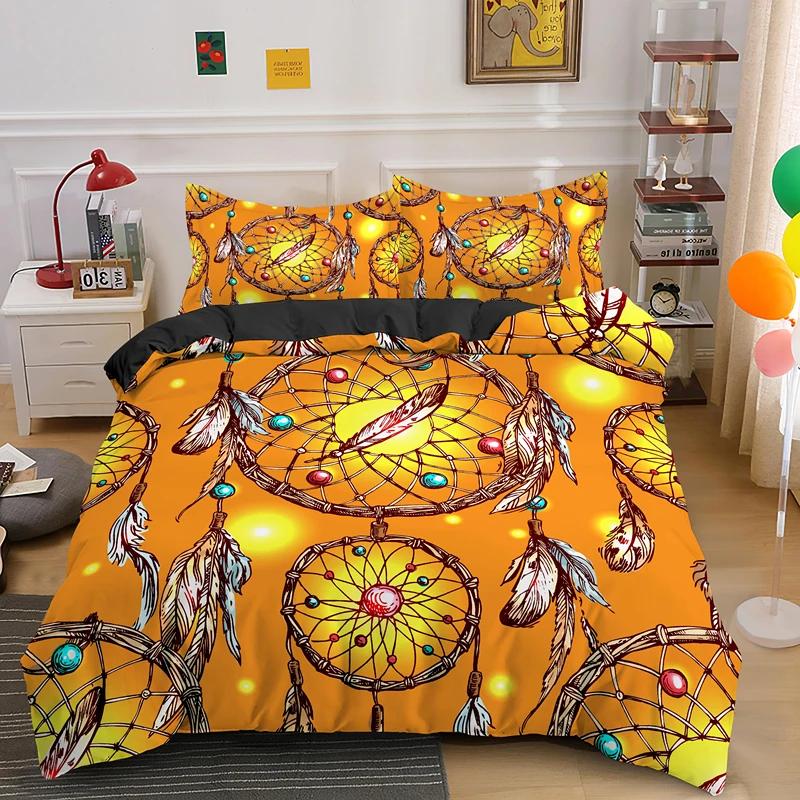 Dreamcatcher King Queen Duvet Cover Bohemian Style Bedding Set For Teen Girl Women Orange Sunset Scenery 2/3Pcs Soft Quilt Cover